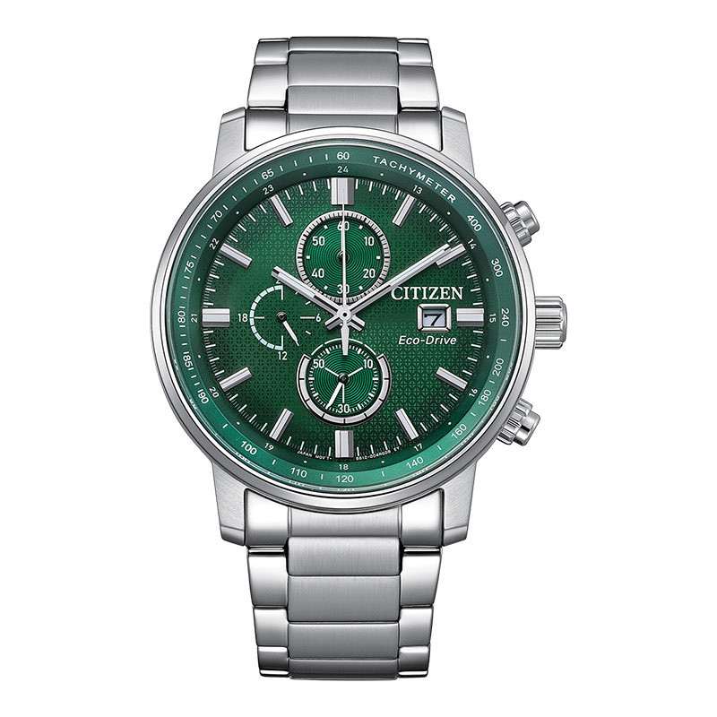 Jam Tangan Pria Citizen Eco Drive CA0840-87X Chronograph Hijau Stainless Steel