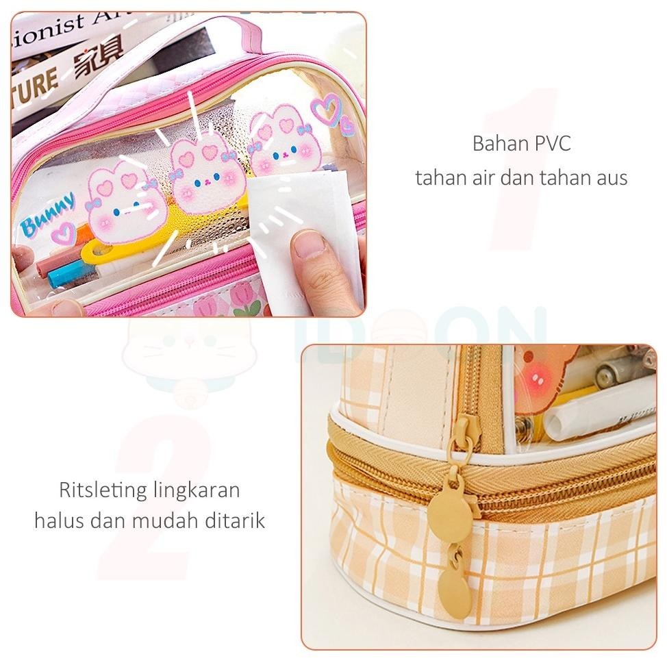 

Terlaris! IDOON Pencil Case Transparan Korea Tempat Pensil Besar Dua Lapis Kotak Pensil Tempat Pola Hewan Lucu Hemat