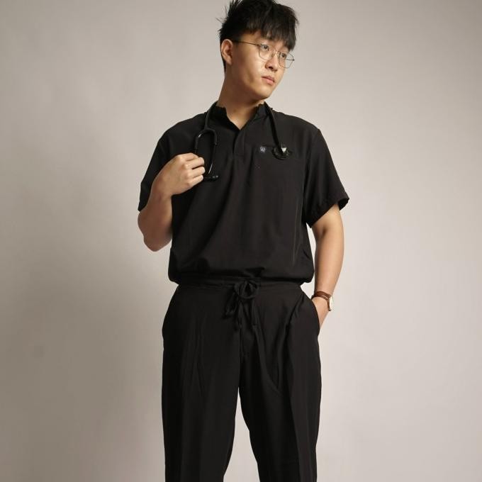 Baju Jaga MANDARIN - BLACK Scrubs Theatre Blues First Line