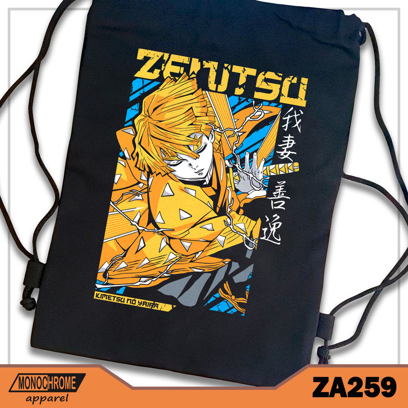 ZA259 Tas Serut String bag Kanvas Premium Anime Jepang Demon Slayer Kimetsu No Yaiba Zenitsu