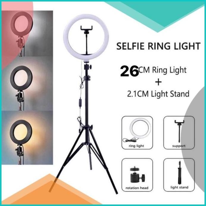 Tripod 2M Ring Light 26cm Holder Phone Selfie shopee Live Make Up 19F3