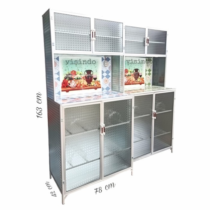 Rak Piring Alumunium Kerak Kaca 2 Pintu Rata