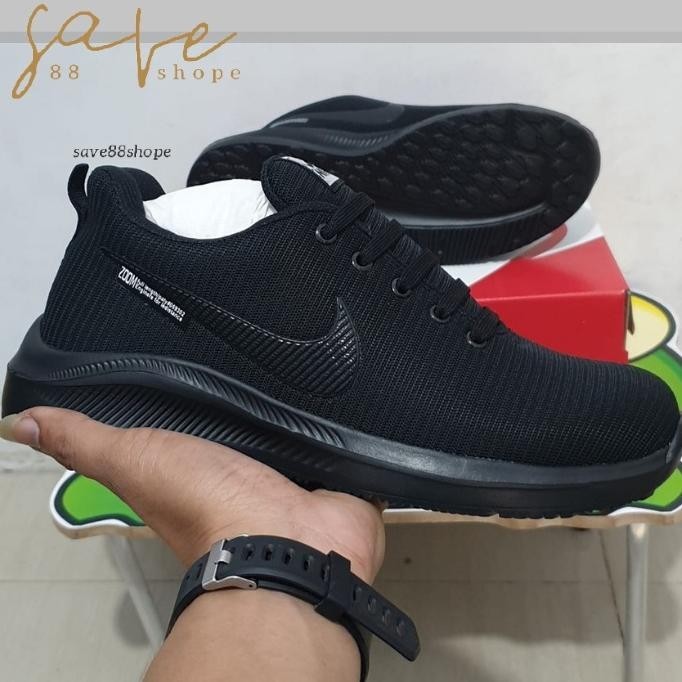 Hasanah36 Sepatu Sneakers Kets Sekolah Olahraga Hitam Polos Full Black Pria Wanita Cowok Cewek Laki 