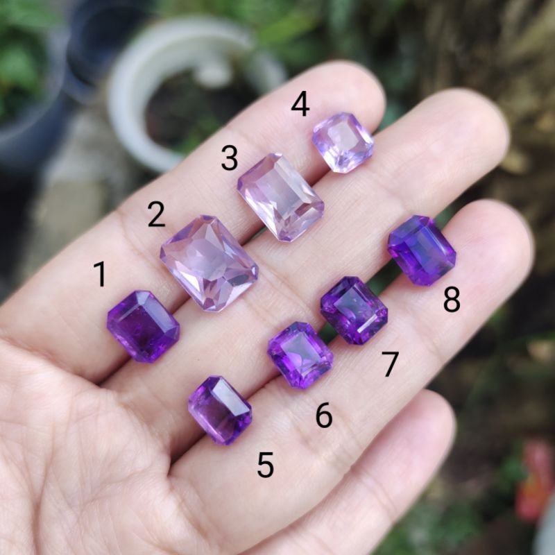 Batu permata kecubung ungu octagon B ,batu natural kecubung ungu , amethyst , batu akik