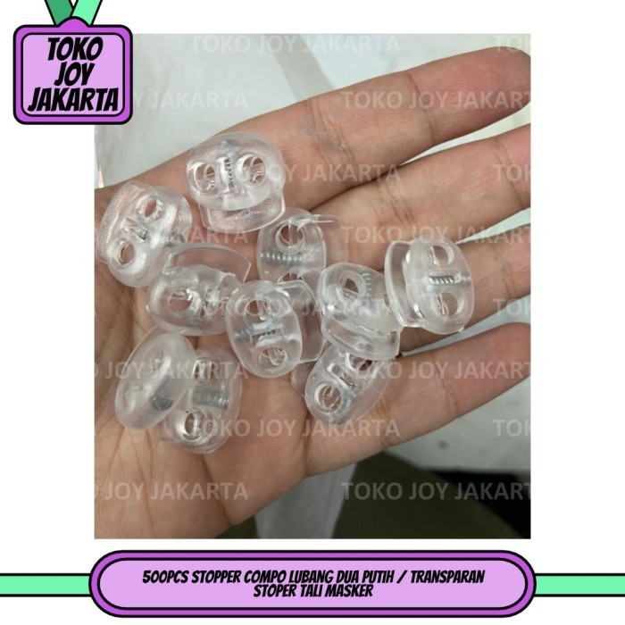 

500Pcs Stopper Compo Lubang Dua Putih / Transparan Stoper Tali Masker