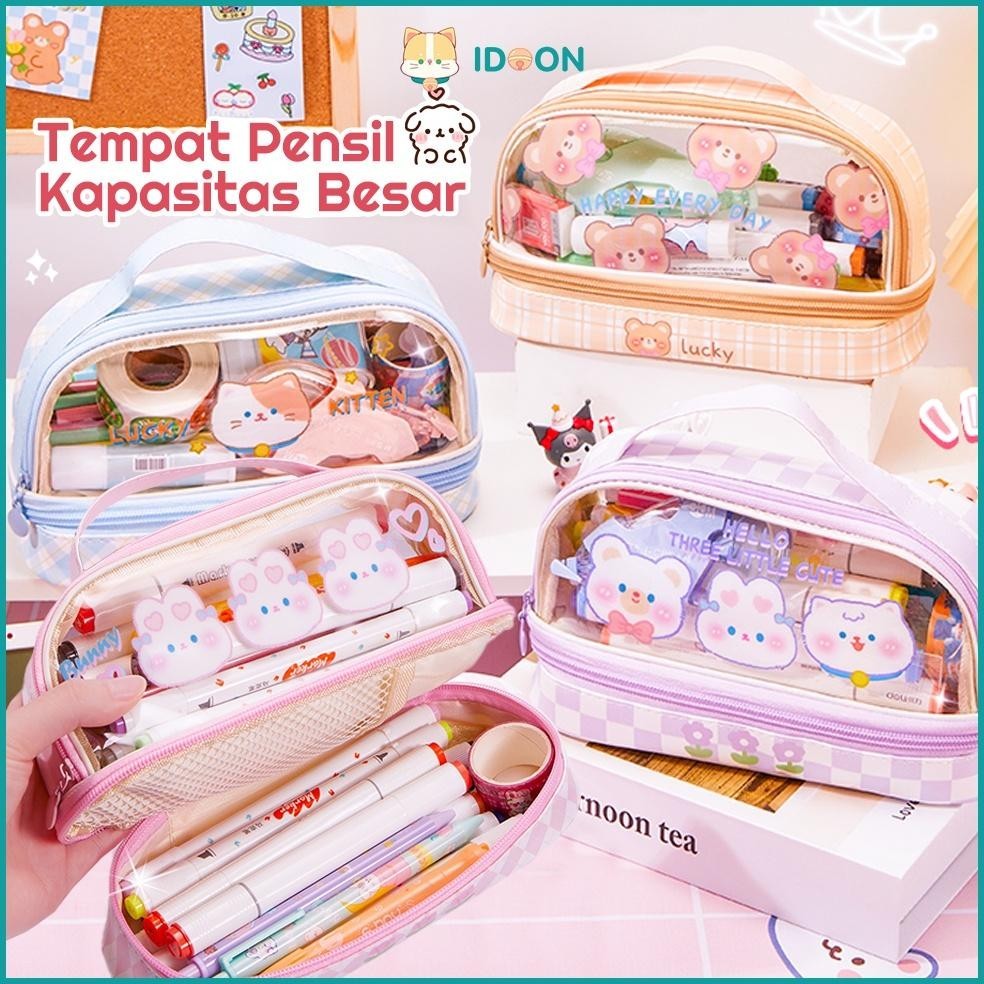 

IDOON PENCIL CASE TRANSPARAN KOREA TEMPAT PENSIL BESAR DUA LAPIS KOTAK PENSIL TEMPAT POLA HEWAN LUCU TERBARU