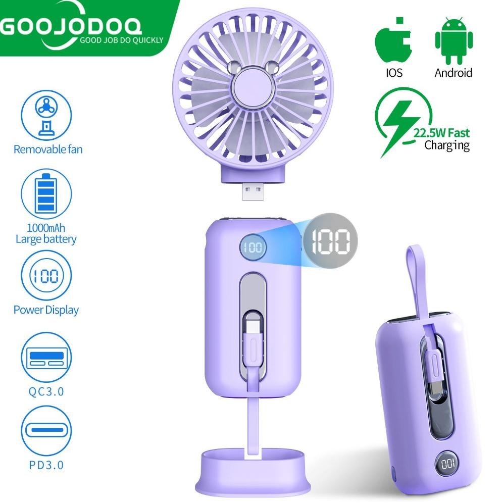 GOOJODOQ 10000MAH POWERBANK KIPAS ANGIN PORTABEL POWER BANK  LED DISPLAY PENGISIAN DAYA SUPER CEPAT 