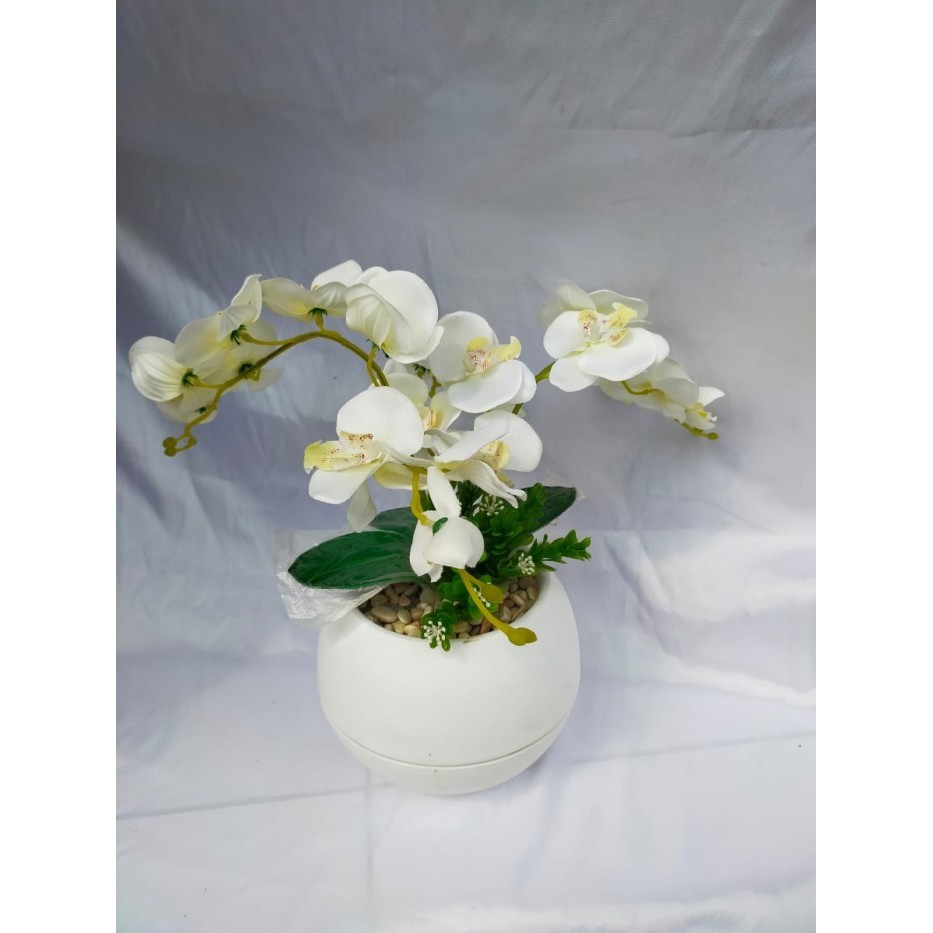 Bunga Anggrek Plastik Pot Bola