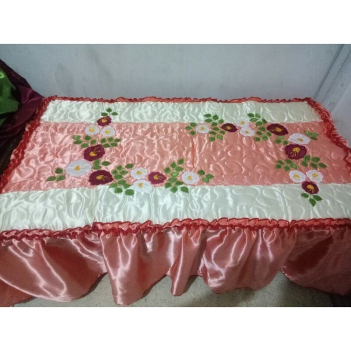 Taplak Meja Tamu Makan Prasmanan Bordir Kain Satin Rempel Rumbai