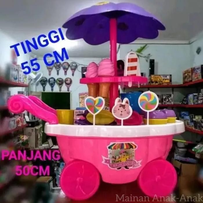 1 Set Mainan Gerobak Es Krim Ukuran Jumbo Lengkap - Mainan Anak Perempuan Dorongan Gerobak Es Krim