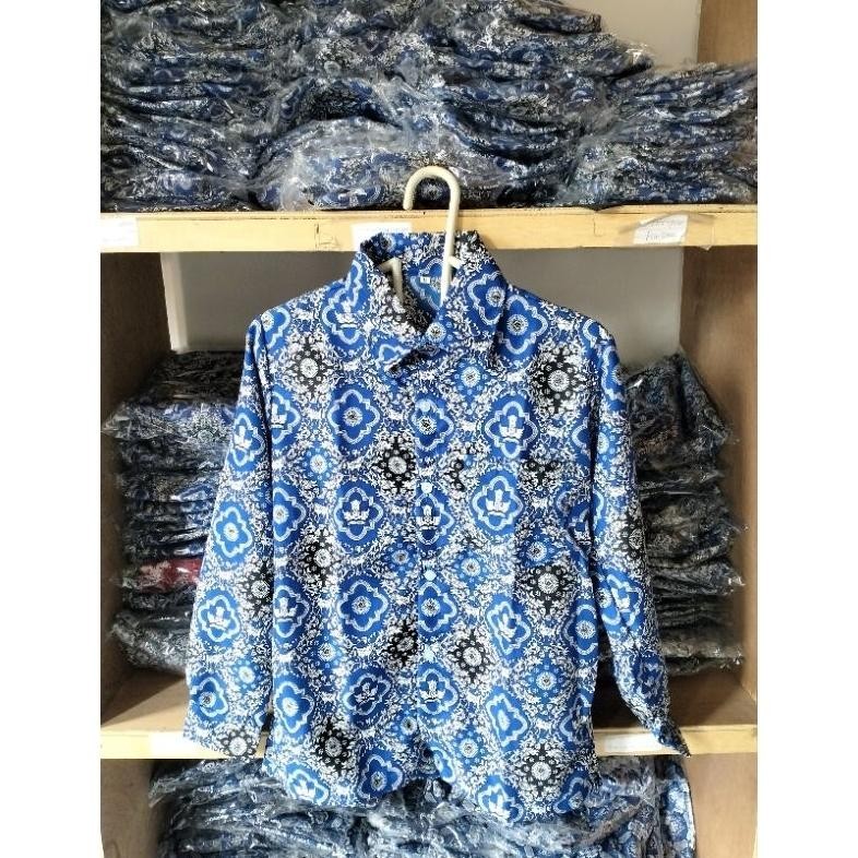 New Batik Smp Negeri/Batik Smp Nasional/Baju Seragam Batik Kemeja Sekolah Smp Motif Tinas Harapan Biru