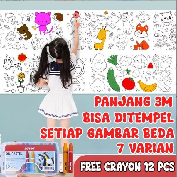 

Mainan Edukasi Anak Kertas Gambar Rol, Drawing Roll 3M Free Crayon -Anza Wahda