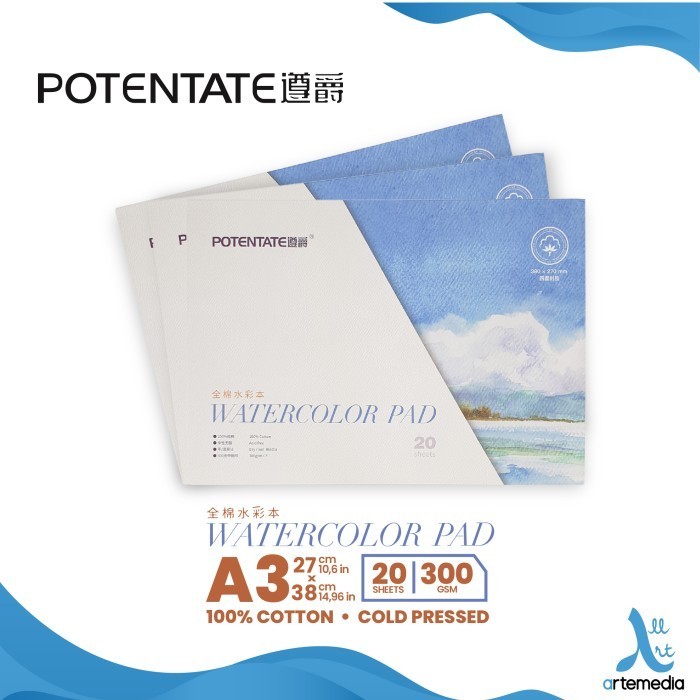

Kertas Cat Air Potentate Cotton A3 Watercolor Paper Pad -Anza Wahda
