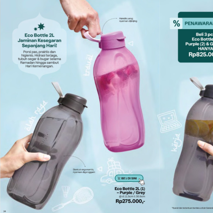 Eco Bottle 2L / Botol Minum Tupperware 2 Liter