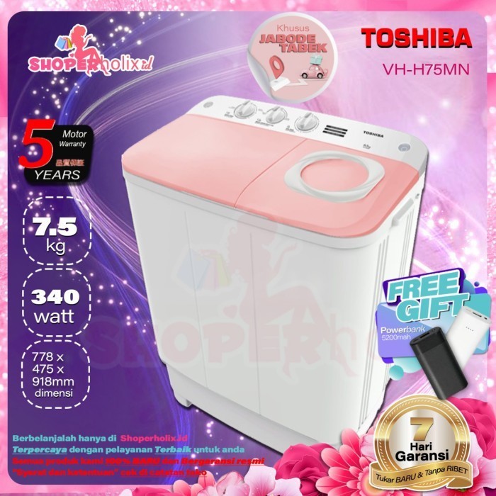 PROMO MESIN CUCI TOSHIBA 2TABUNG VH-H75MN 7,5KG