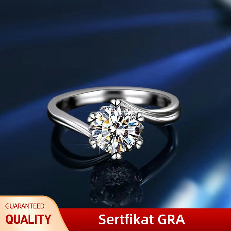 Cincin moissanite romantic snowflake cincin tunangan 1.0 carat sterling silver 925 GRA Certified Cin