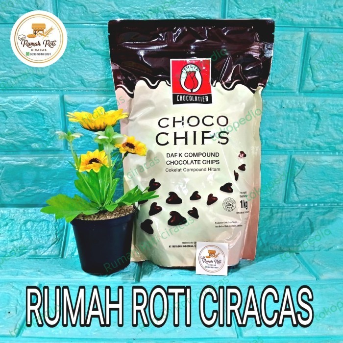 

Ready CHOCO CHIPS 1 KG TULIP DARK COMPOUND COKELAT CHIP HITAM 1KG CHOCOLATE