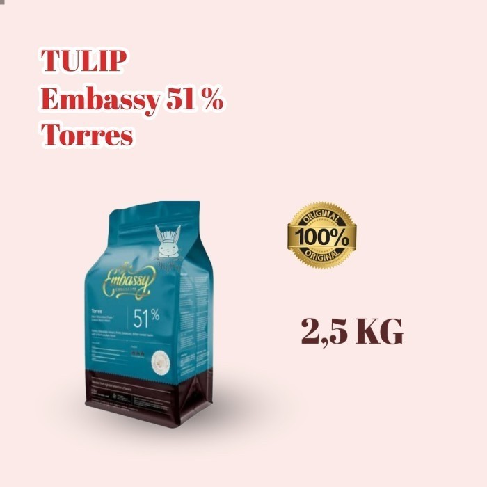 

Ready Embassy Chocolate Chocochip TULIP TORRES 51% Cokelat 2,5kg Couverture