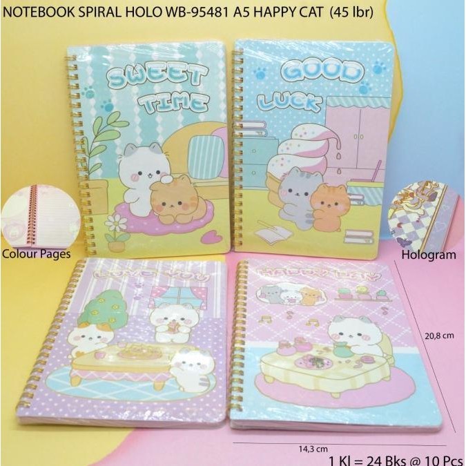 

buku notebook spiral holo motif happy cat satuan