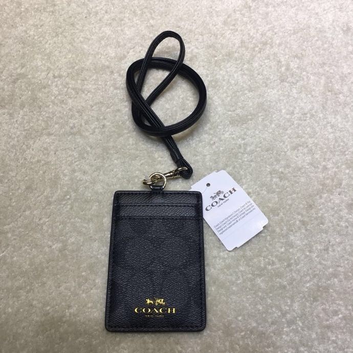 

Coach Black Signature Id Tag Lanyard Original Fullset