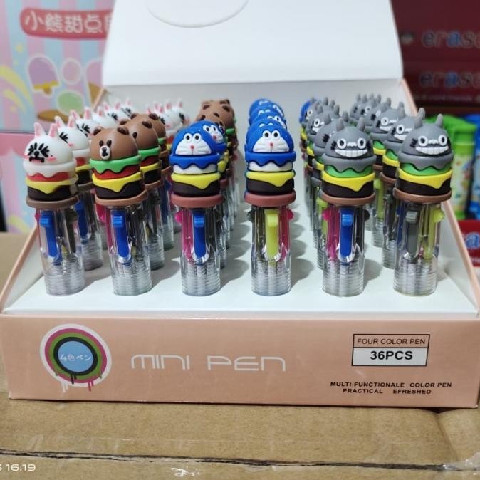 

pen mekanik 4 warna kepala karet burger doraemon satuan
