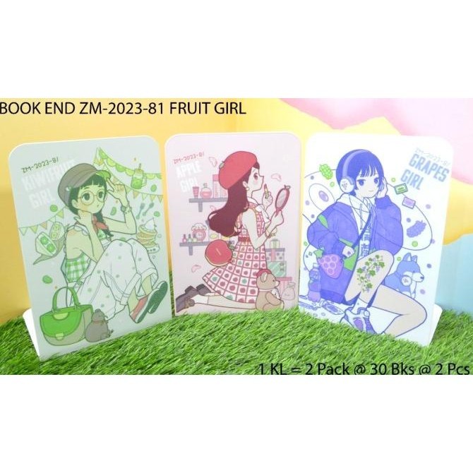 

penahan buku atau stand book motif fruit girl isi 2 pc