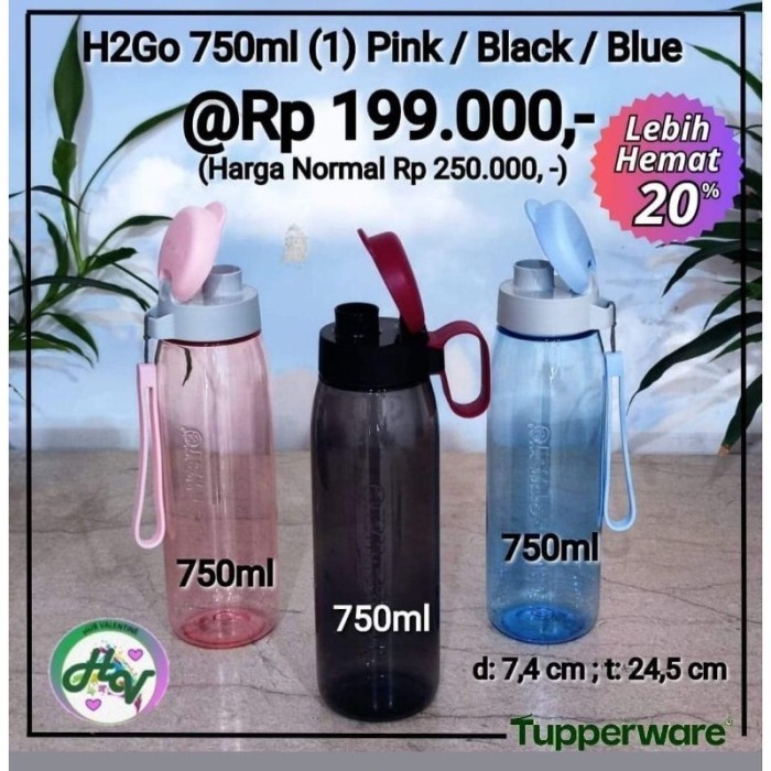 BOTOL MINUM TUPPERWARE H2GO 750ML STRAW (1) H 2GO