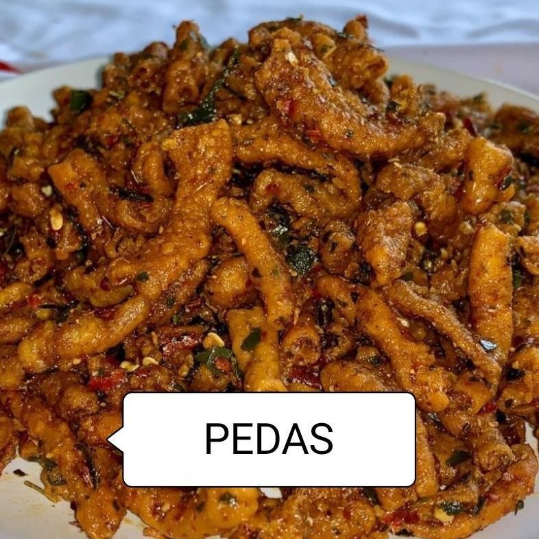 

Usus Krispi / Kripik Usus 500 Gram / 500Gram Usus Crispy Bumbu Pedas Daun Jeruk Mantap