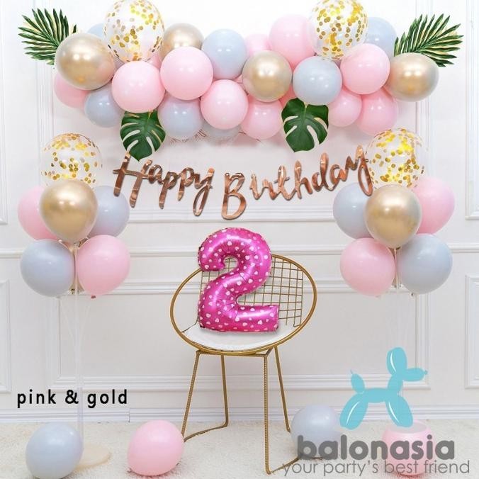 Balon Dan Banner Dekorasi Ulang Tahun Anak Pink