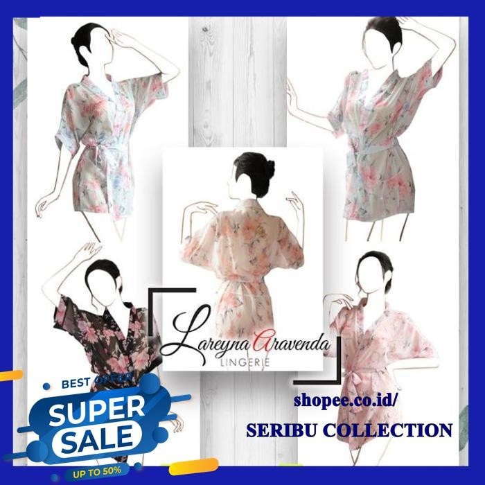 SET BAJU TIDUR WANITA JUMBO + CD SEKSI MODEL KIMONO FLOWERS TRANSPARANT TERMURAH!