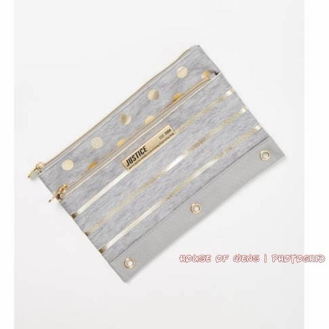 

Best Sales Justice Grey Foil Stripe And Dot Pencil Case Original - Tempat Pensil Berkualitas