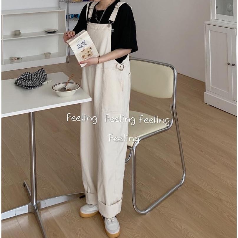 Promo Korea Style Retro Celana Jumpsuit Jeans Wanita High Waist Loose Hitam Gelap/Jumpsuit Jeans Put