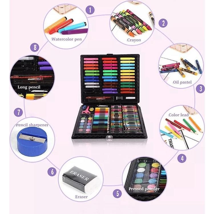 

g-24 Crayon Set 150pcs / Alat Menggambar Mewarnai Dan Melukis Isi 150 pcs Untuk Anak-Anak / Kit Art Supplies Painting Set For Children / Krayon Hadiah Kado Ulang Tahun Birthday Gift Water Colors Pensil Warna Pencil Colours Coloring Set Gambar Lukis