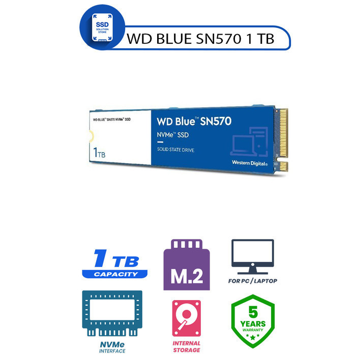 WD SSD BLUE SN570 M.2 NVME 2280 1TB / BARU / ORI / GARANSI 5 TAHUN ORIGINAL BEST QUALITY
