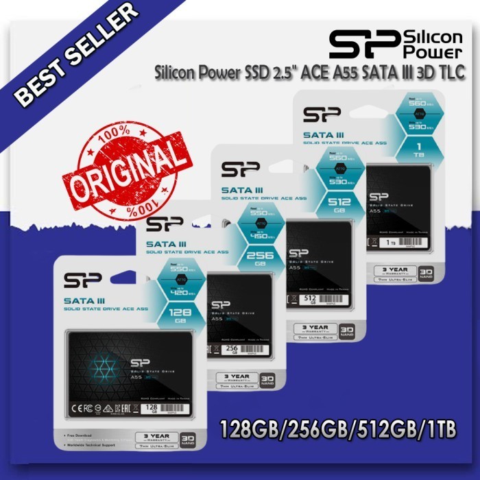 SILICON POWER SSD 2.5" ACE A55 1TB 512GB 256GB 128GB SATA III 3D TLC ORIGINAL BEST QUALITY
