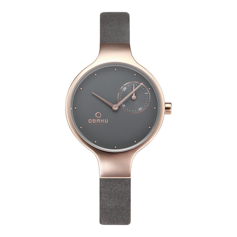 Jam Tangan Wanita Obaku V201LDVJRJ Eng Pebble Grey Dial Grey Leather Strap