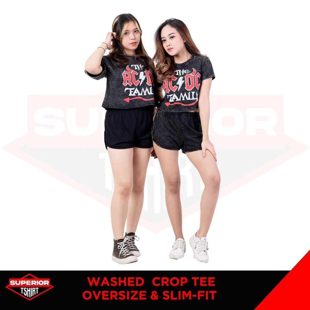 CROP TEE ACDC WASHED T-SHIRT / OVERSIZE / SLIM-FIT / CROP TOP/ACDC25
