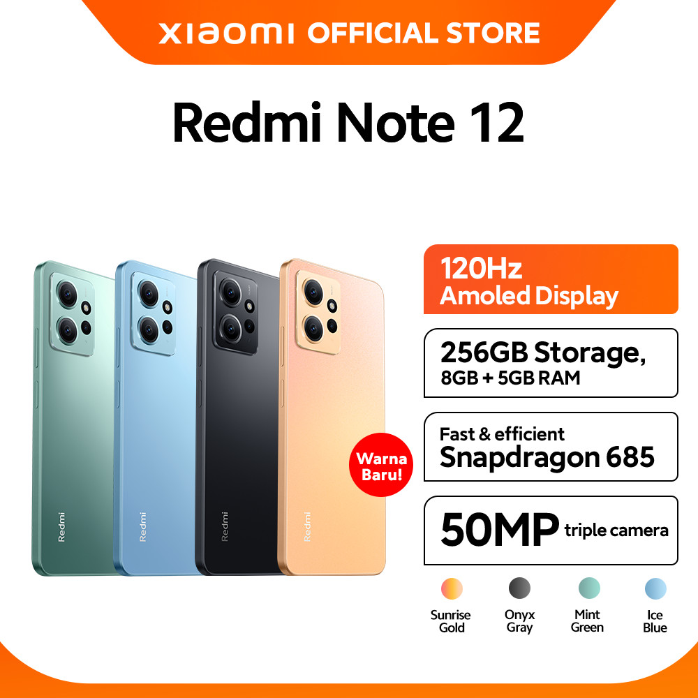Foto Official Xiaomi Redmi Note 12 (4GB/128GB) | (6GB/128GB) | (8GB/128GB) 50MP Triple Kamera 120Hz AMOLED NFC IP53 ROM 128GB