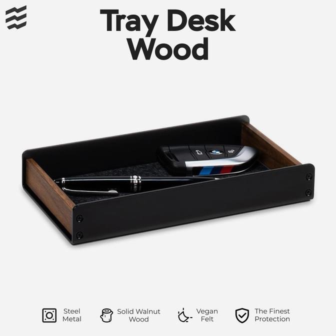 

Wooden Desk Tray Organizer Box - Catchall Wood with Metal Felt Premium