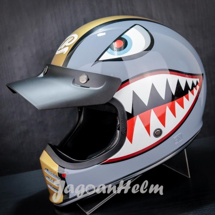 JPX HELM JP SIGNATURE SG07 SKY GUARD GREY GOLD RETRO CLASSIC