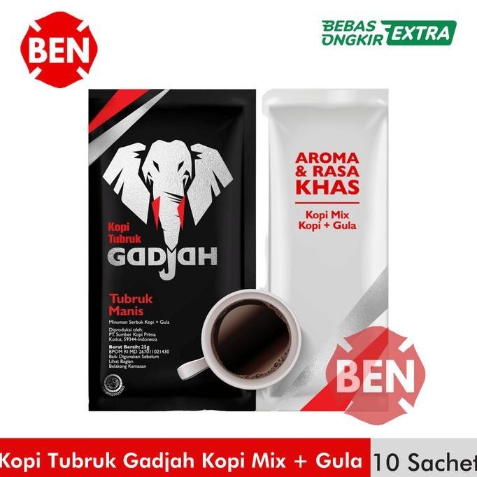 

Kopi Tubruk Gadjah Kopi Mix + Gula 1 Renceng 10 Sachet - Gajah Manis