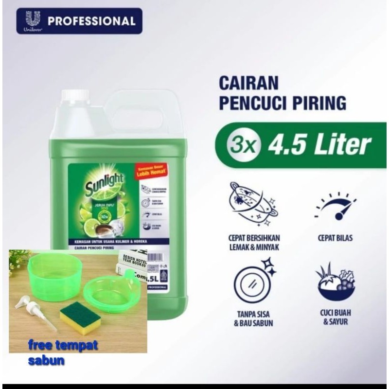 Sunlight Lime Sabun Cuci Piring Jeruk Nipis Jerrycan 5000 ML 1 Dus ( 3 pcs ) + Hadiah tempat sabun