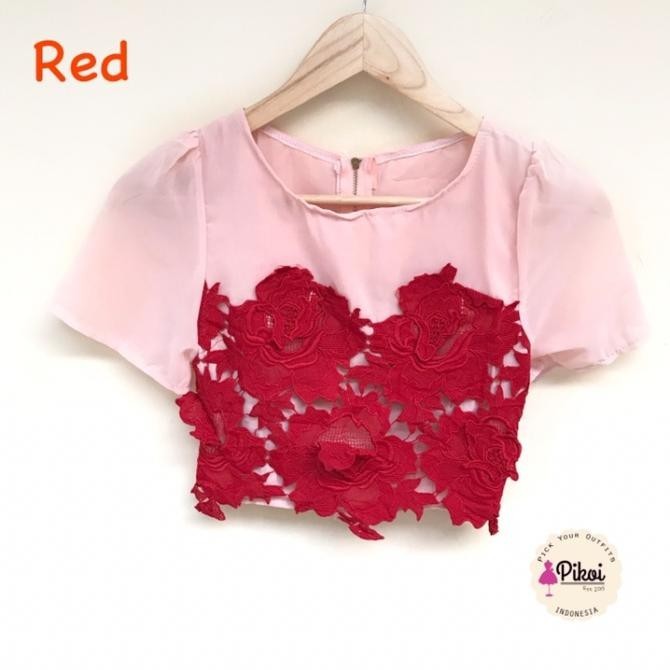Trend Crop Top Brukat Impor Bangkok / Baju Atasan Crop Top Wanita Brokat 946 Stok Terbatas