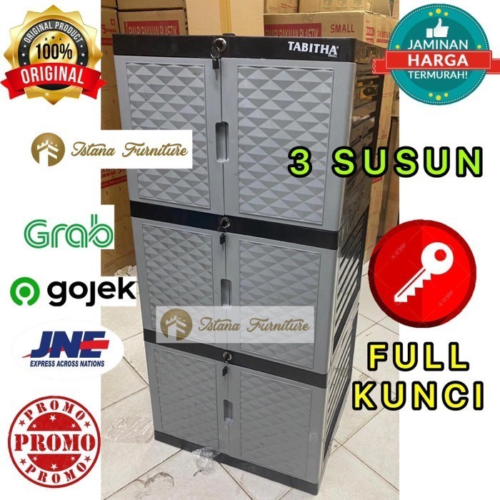  Rak Plastik / Lemari Plastik Pakaian 3 Susun 6 Pintu Full Kunci