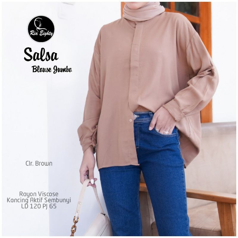 Moka / Choco Slsa blouse Jumbo / OVERSIZE kemeja polos Ld 120 fit to XXXL By Riaeighty