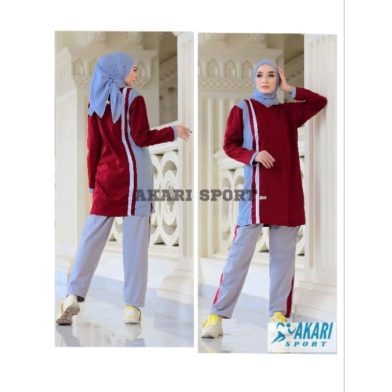 [BEST DEAL] SETELAN BAJU OLAHRAGA TRAINING TUNIK WANITA MUSLIMAH KATUN COMBET PREMIUM