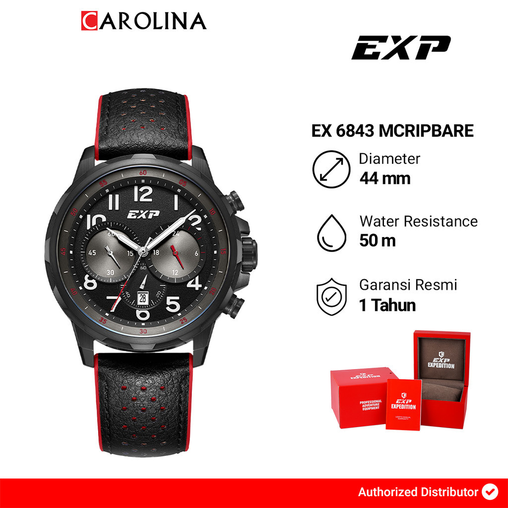 Jam Tangan Pria EXP Chronograph EX 6843 MCRIPBARE Black Dial Black Dual Tone Leather Strap