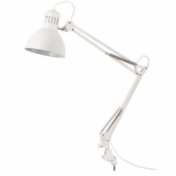 Kap Lampu Arsitek Meja Kerja Tekuk & Capit Praktis Original_Putih