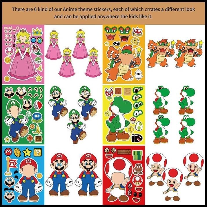 

HOT DEAL STIKER DIY SUPER MARIO BROS LUIGI YOSHI PRINCESS TOAD BOWSER 12PCS !!!!!
