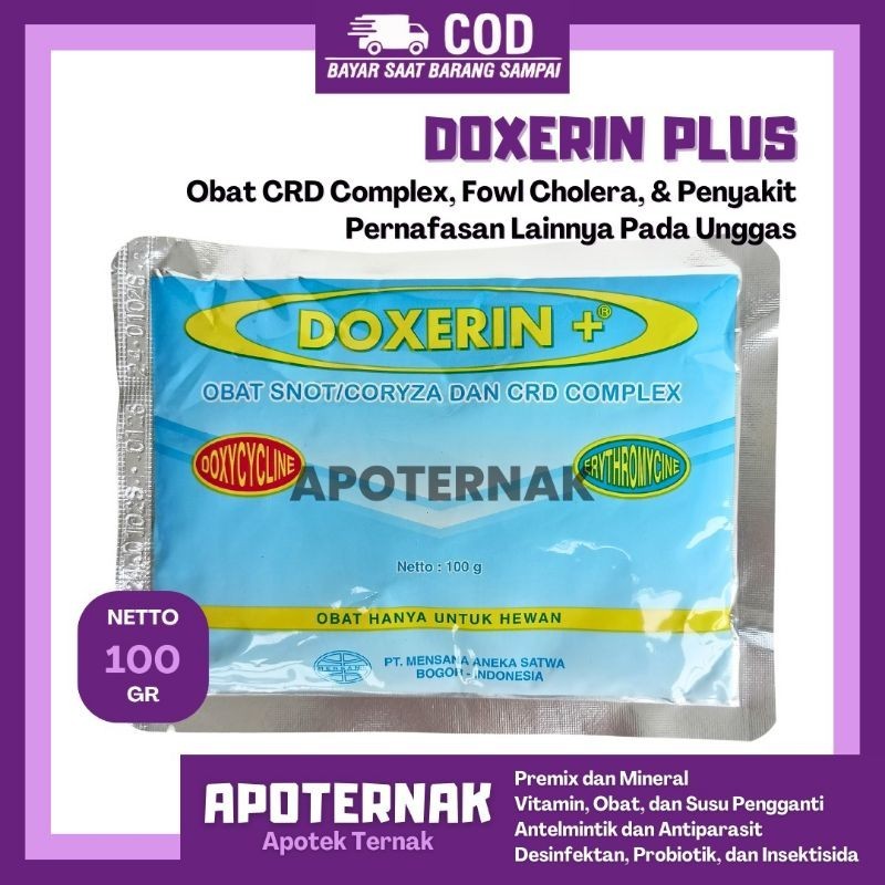 DOXERIN PLUS 100 gram - Obat Unggas Ayam Snot Coryza CRD Pernafasan Complex Mensana